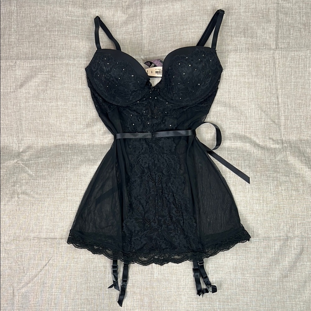 Victoria’s Secret New Women’s 34B Lace Mesh Rhinestone Adjustable Strap Lingerie